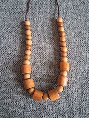 Vintage Handcrafted Wooden Bead Necklace - Brown